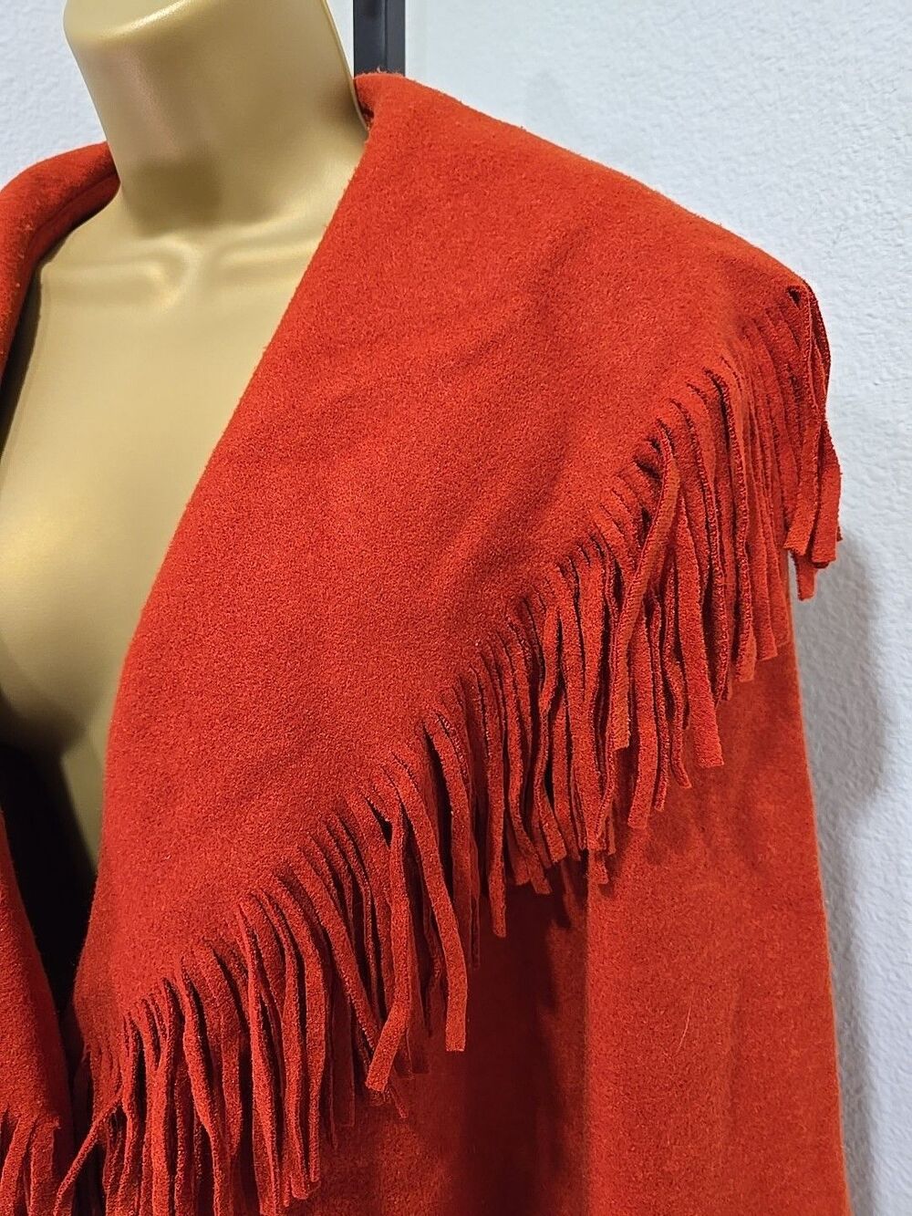 South Western Heavy Fringe Jacket XL Burnt Orange Country Boho Equestrian Fleece